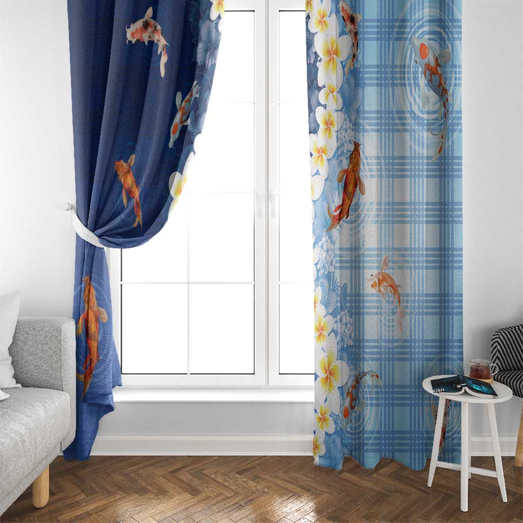 Hawaii And Japan Window Curtain Plumeria Lei With Koi Fish Blue LT05 - Polynesian Pride