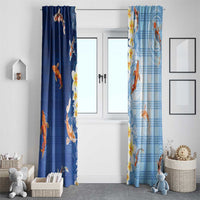 Hawaii And Japan Window Curtain Plumeria Lei With Koi Fish Blue LT05 - Polynesian Pride