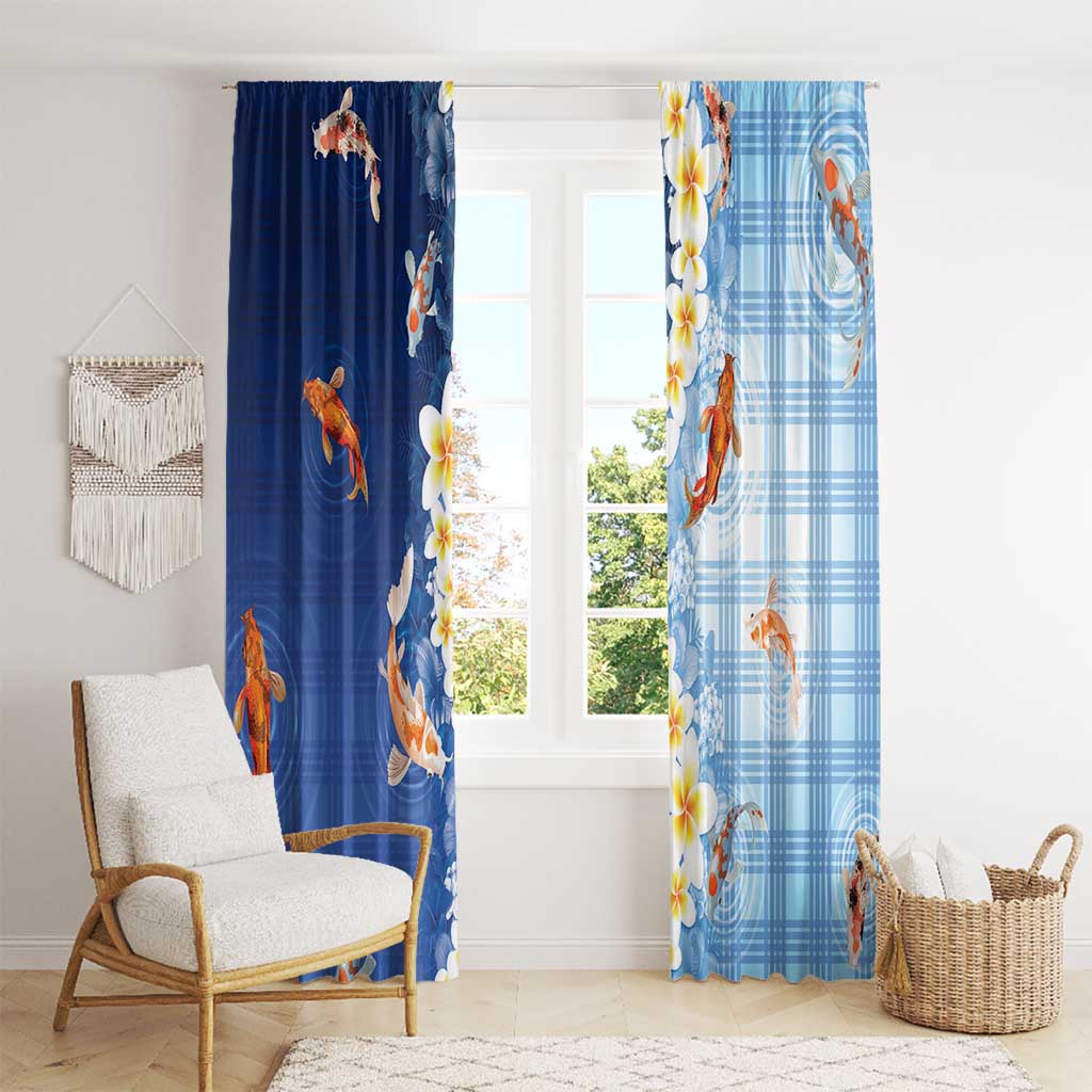 Hawaii And Japan Window Curtain Plumeria Lei With Koi Fish Blue LT05 - Polynesian Pride