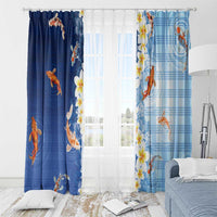 Hawaii And Japan Window Curtain Plumeria Lei With Koi Fish Blue LT05 - Polynesian Pride
