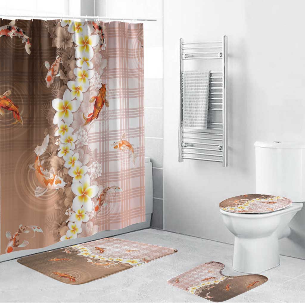 Hawaii And Japan Bathroom Set Plumeria Lei With Koi Fish Beige LT05 Bathroom Set (4 pcs) Beige - Polynesian Pride