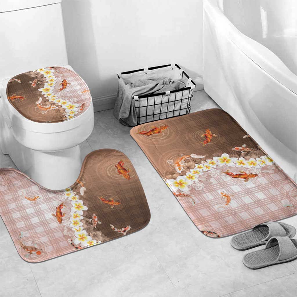 Hawaii And Japan Bathroom Set Plumeria Lei With Koi Fish Beige LT05 Mat Set Only (3 pcs) One Size Beige - Polynesian Pride