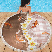 Hawaii And Japan Beach Blanket Plumeria Lei With Koi Fish Beige LT05 - Polynesian Pride