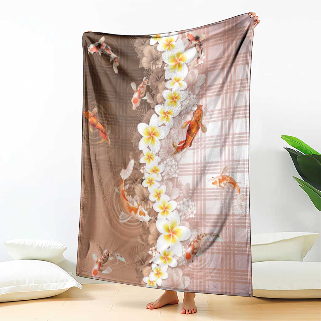 Hawaii And Japan Blanket Plumeria Lei With Koi Fish Beige LT05 - Polynesian Pride