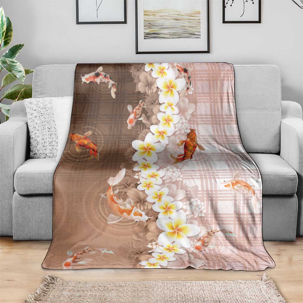 Hawaii And Japan Blanket Plumeria Lei With Koi Fish Beige LT05 - Polynesian Pride