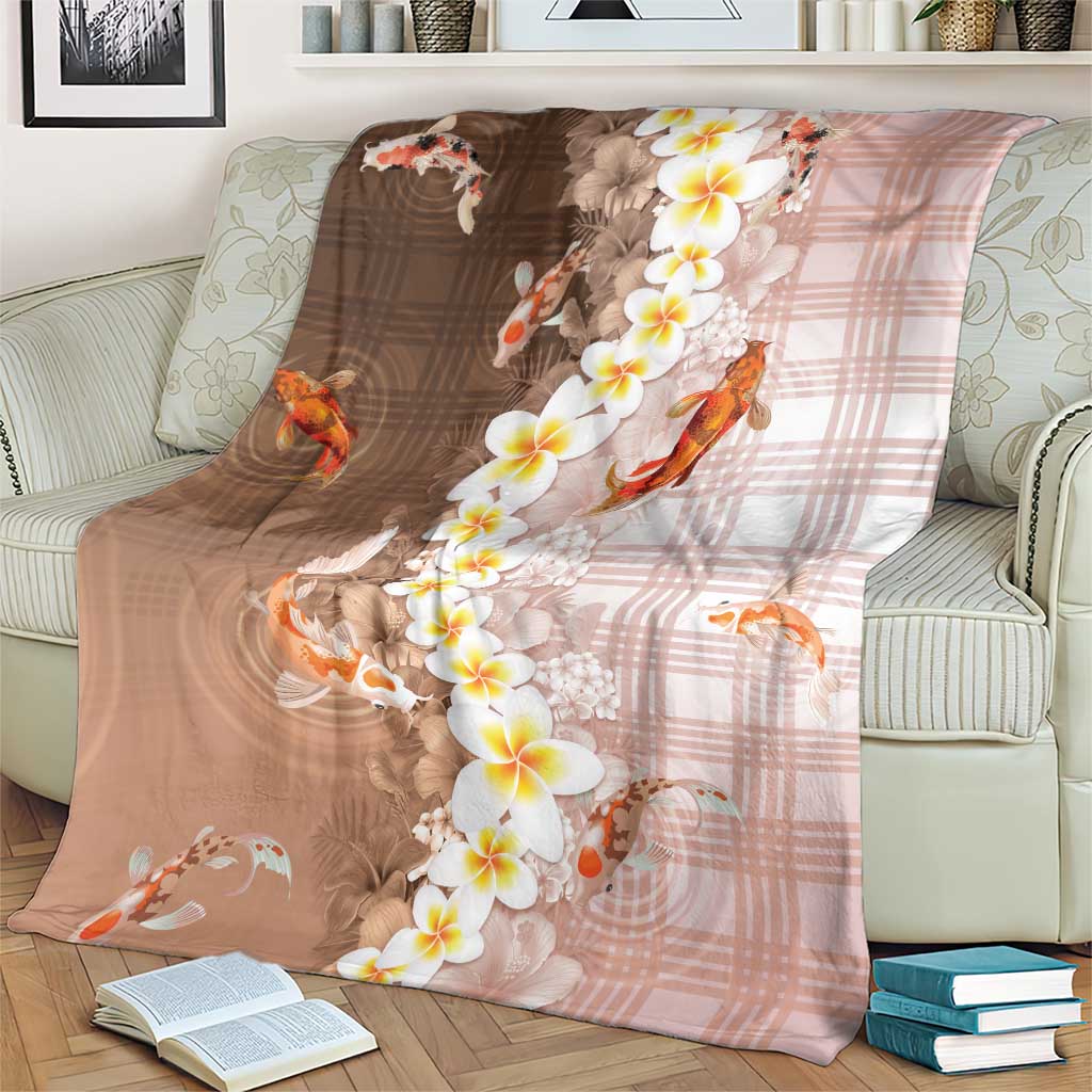 Hawaii And Japan Blanket Plumeria Lei With Koi Fish Beige LT05 - Polynesian Pride