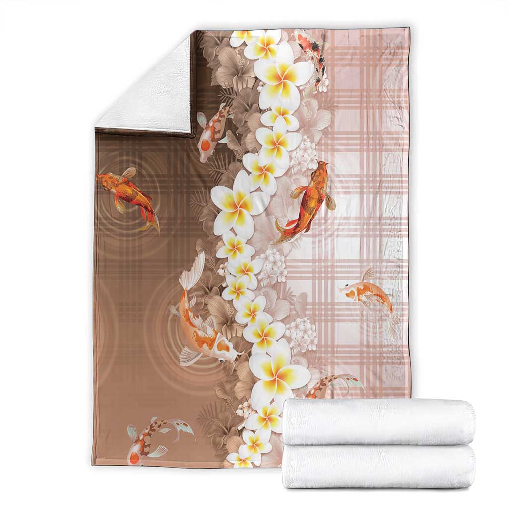 Hawaii And Japan Blanket Plumeria Lei With Koi Fish Beige LT05 - Polynesian Pride