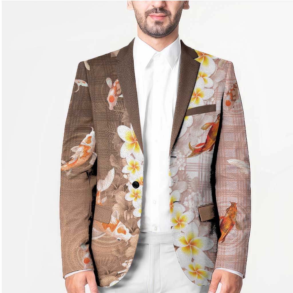 Hawaii And Japan Blazer Plumeria Lei With Koi Fish Beige LT05 - Polynesian Pride