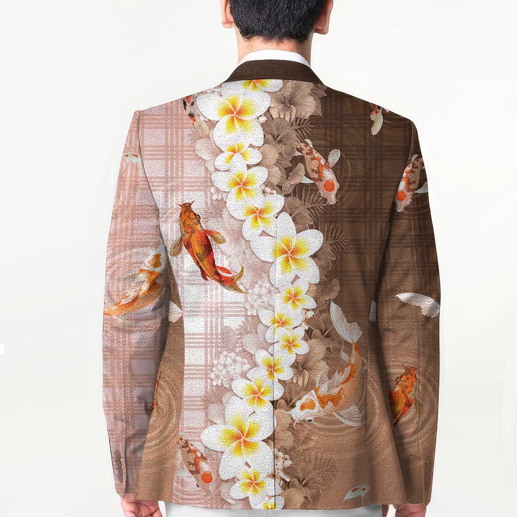 Hawaii And Japan Blazer Plumeria Lei With Koi Fish Beige LT05 - Polynesian Pride