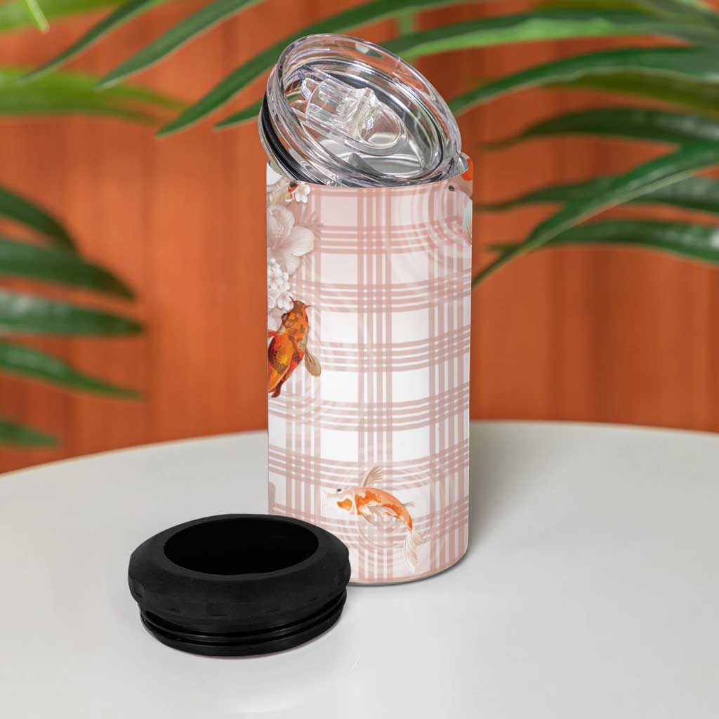 Hawaii And Japan 4 in 1 Can Cooler Tumbler Plumeria Lei With Koi Fish Beige LT05 - Polynesian Pride