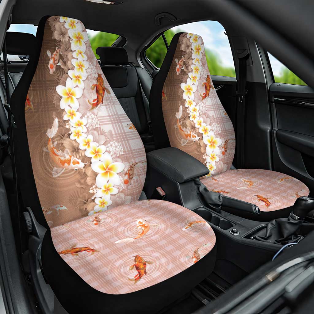 Hawaii And Japan Car Seat Cover Plumeria Lei With Koi Fish Beige LT05 One Size Beige - Polynesian Pride