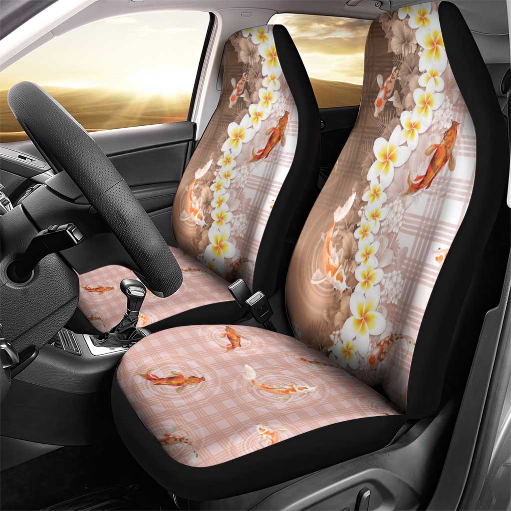 Hawaii And Japan Car Seat Cover Plumeria Lei With Koi Fish Beige LT05 - Polynesian Pride