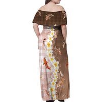 Hawaii And Japan Family Matching Off Shoulder Maxi Dress and Hawaiian Shirt Plumeria Lei With Koi Fish Beige - Polynesian Pride