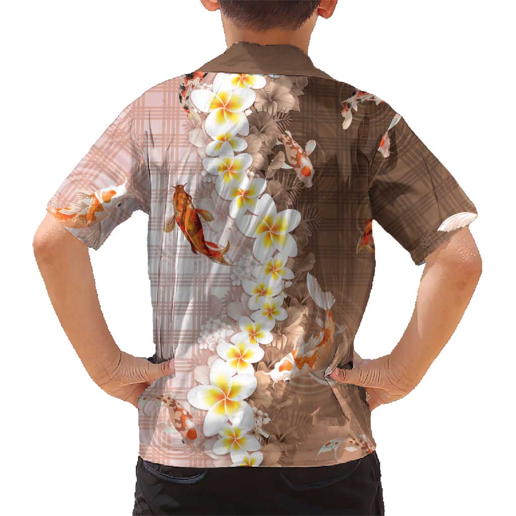 Hawaii And Japan Family Matching Puletasi and Hawaiian Shirt Plumeria Lei With Koi Fish Beige LT05 - Polynesian Pride