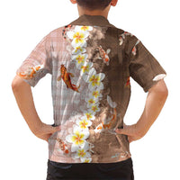 Hawaii And Japan Family Matching Puletasi and Hawaiian Shirt Plumeria Lei With Koi Fish Beige LT05 - Polynesian Pride