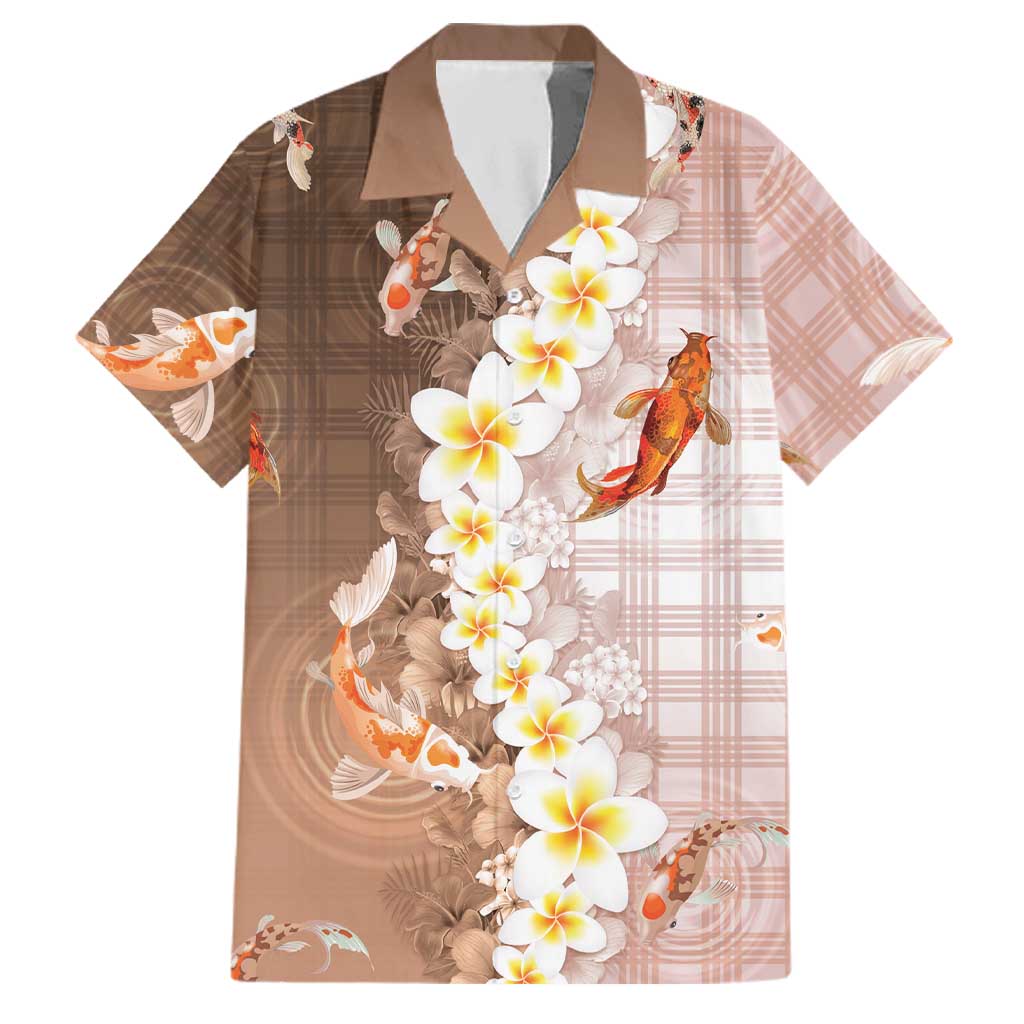 Hawaii And Japan Family Matching Puletasi and Hawaiian Shirt Plumeria Lei With Koi Fish Beige LT05 Dad's Shirt - Short Sleeve Beige - Polynesian Pride