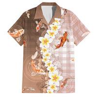 Hawaii And Japan Family Matching Puletasi and Hawaiian Shirt Plumeria Lei With Koi Fish Beige LT05 Dad's Shirt - Short Sleeve Beige - Polynesian Pride