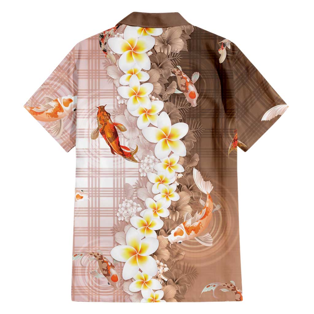 Hawaii And Japan Family Matching Puletasi and Hawaiian Shirt Plumeria Lei With Koi Fish Beige LT05 - Polynesian Pride