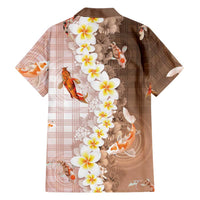 Hawaii And Japan Family Matching Puletasi and Hawaiian Shirt Plumeria Lei With Koi Fish Beige LT05 - Polynesian Pride