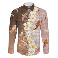 Hawaii And Japan Family Matching Puletasi and Hawaiian Shirt Plumeria Lei With Koi Fish Beige LT05 Dad's Shirt - Long Sleeve Beige - Polynesian Pride