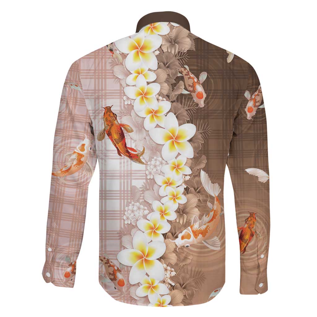 Hawaii And Japan Family Matching Puletasi and Hawaiian Shirt Plumeria Lei With Koi Fish Beige LT05 - Polynesian Pride