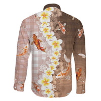 Hawaii And Japan Family Matching Puletasi and Hawaiian Shirt Plumeria Lei With Koi Fish Beige LT05 - Polynesian Pride
