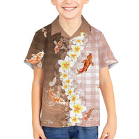 Hawaii And Japan Family Matching Puletasi and Hawaiian Shirt Plumeria Lei With Koi Fish Beige LT05 Son's Shirt Beige - Polynesian Pride