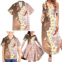 Hawaii And Japan Family Matching Summer Maxi Dress and Hawaiian Shirt Plumeria Lei With Koi Fish Beige - Polynesian Pride