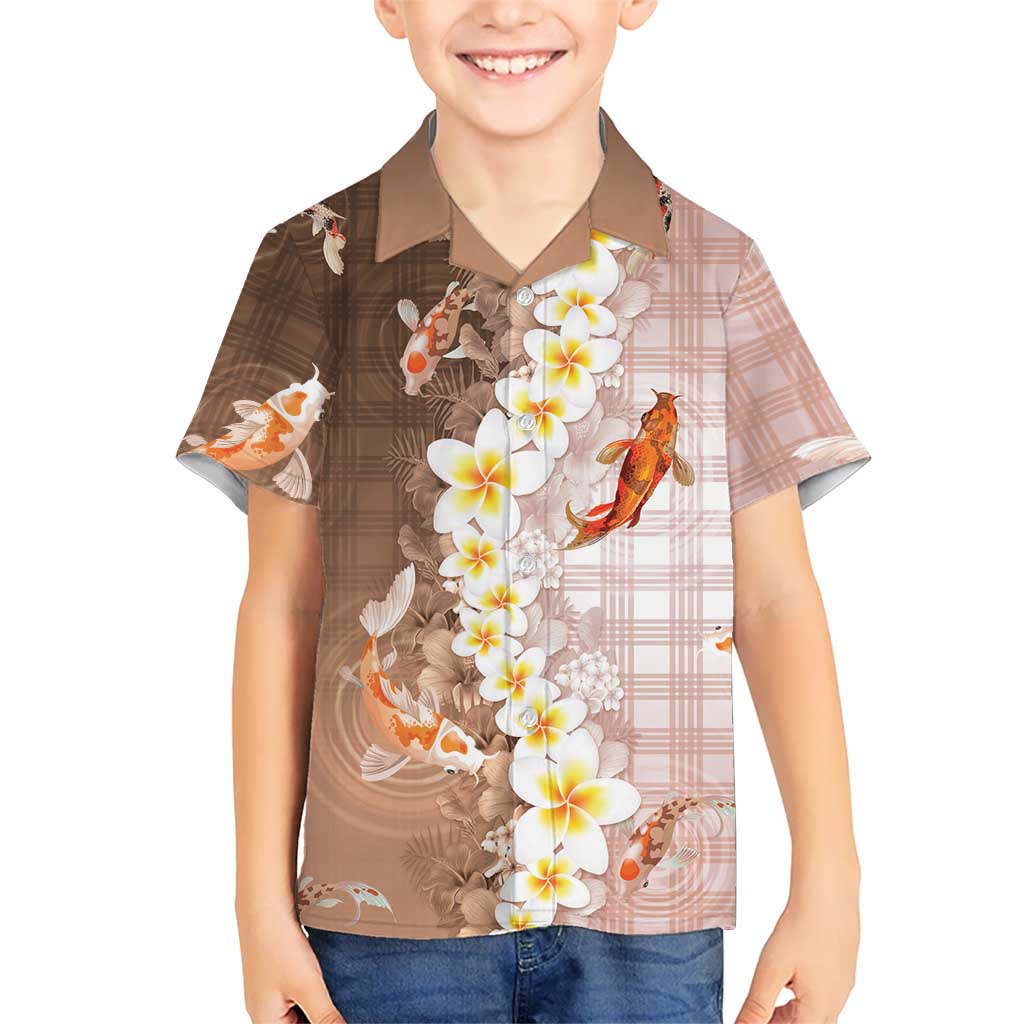 Hawaii And Japan Hawaiian Shirt Plumeria Lei With Koi Fish Beige LT05 - Polynesian Pride