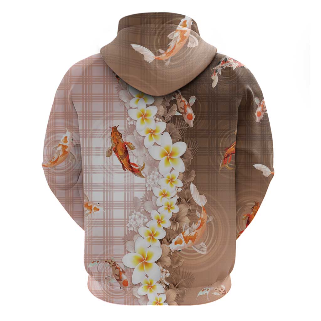 Hawaii And Japan Hoodie Plumeria Lei With Koi Fish Beige LT05 - Polynesian Pride