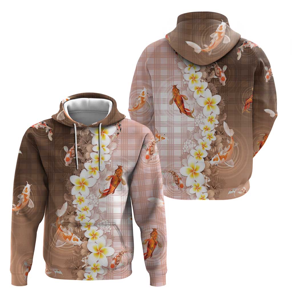 Hawaii And Japan Hoodie Plumeria Lei With Koi Fish Beige LT05 - Polynesian Pride