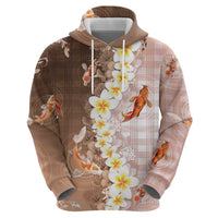 Hawaii And Japan Hoodie Plumeria Lei With Koi Fish Beige LT05 - Polynesian Pride