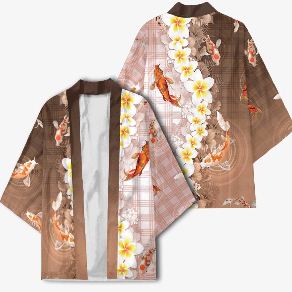 Hawaii And Japan Kimono Plumeria Lei With Koi Fish Beige LT05 - Polynesian Pride