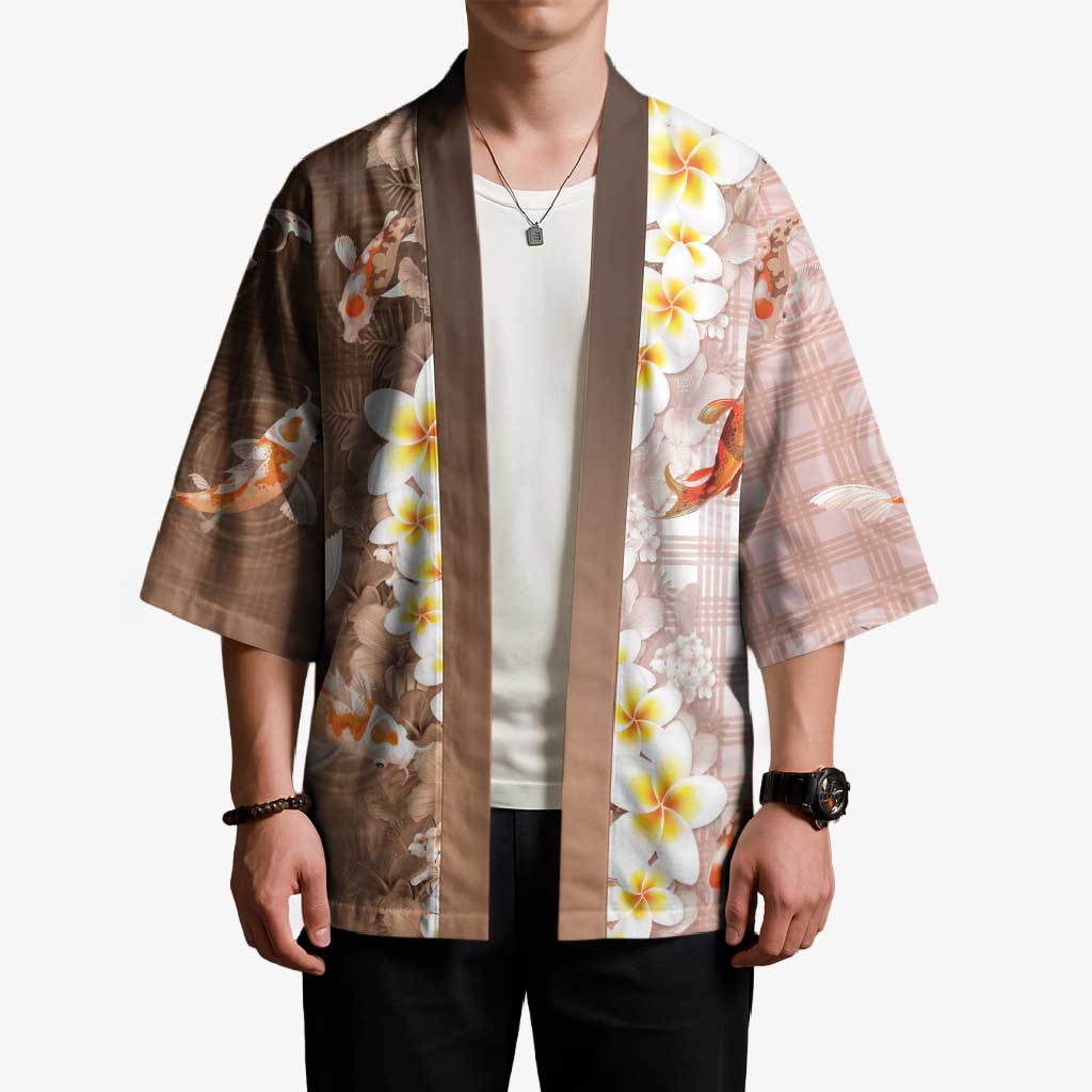 Hawaii And Japan Kimono Plumeria Lei With Koi Fish Beige LT05 - Polynesian Pride
