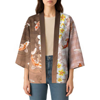 Hawaii And Japan Kimono Plumeria Lei With Koi Fish Beige LT05 - Polynesian Pride