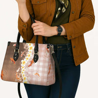Hawaii And Japan Leather Bag Plumeria Lei With Koi Fish Beige LT05 - Polynesian Pride