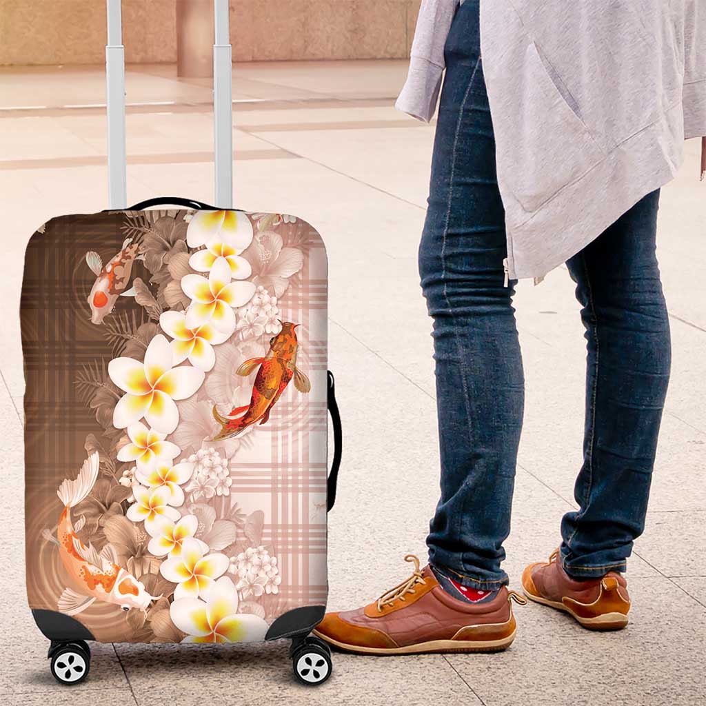 Hawaii And Japan Luggage Cover Plumeria Lei With Koi Fish Beige LT05 Beige - Polynesian Pride