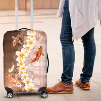 Hawaii And Japan Luggage Cover Plumeria Lei With Koi Fish Beige LT05 Beige - Polynesian Pride