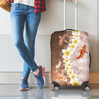 Hawaii And Japan Luggage Cover Plumeria Lei With Koi Fish Beige LT05 - Polynesian Pride