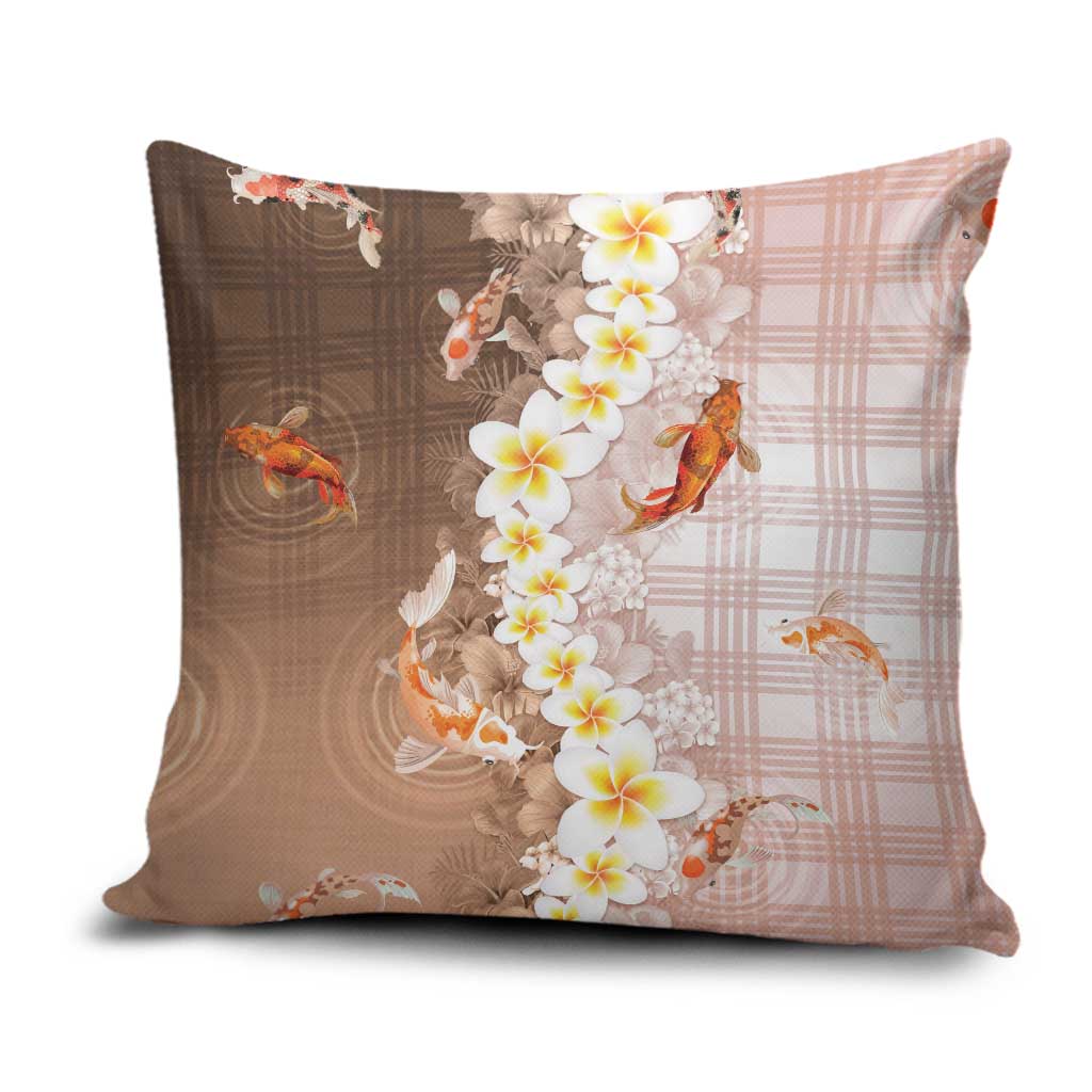 Hawaii And Japan Pillow Cover Plumeria Lei With Koi Fish Beige LT05 Beige - Polynesian Pride