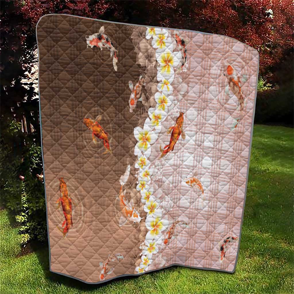 Hawaii And Japan Quilt Plumeria Lei With Koi Fish Beige LT05 - Polynesian Pride