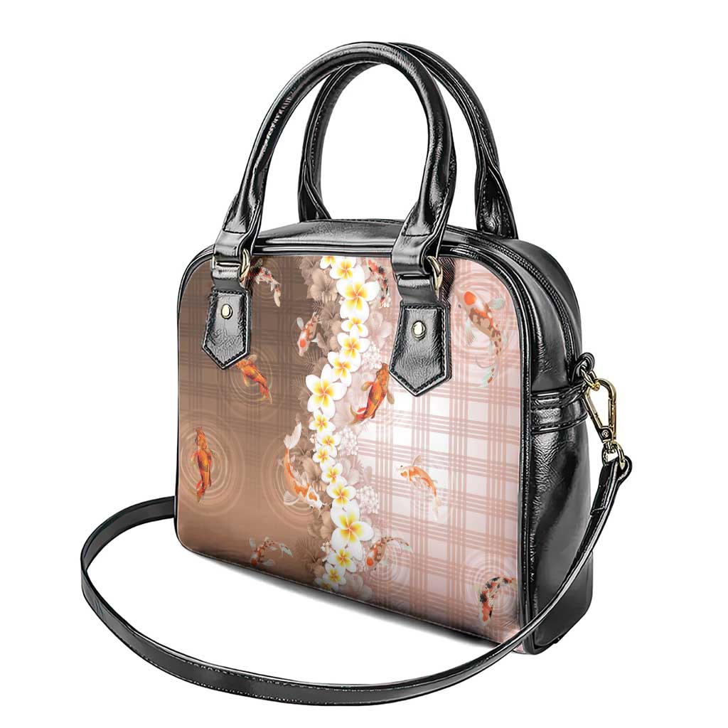 Hawaii And Japan Shoulder Handbag Plumeria Lei With Koi Fish Beige LT05 - Polynesian Pride
