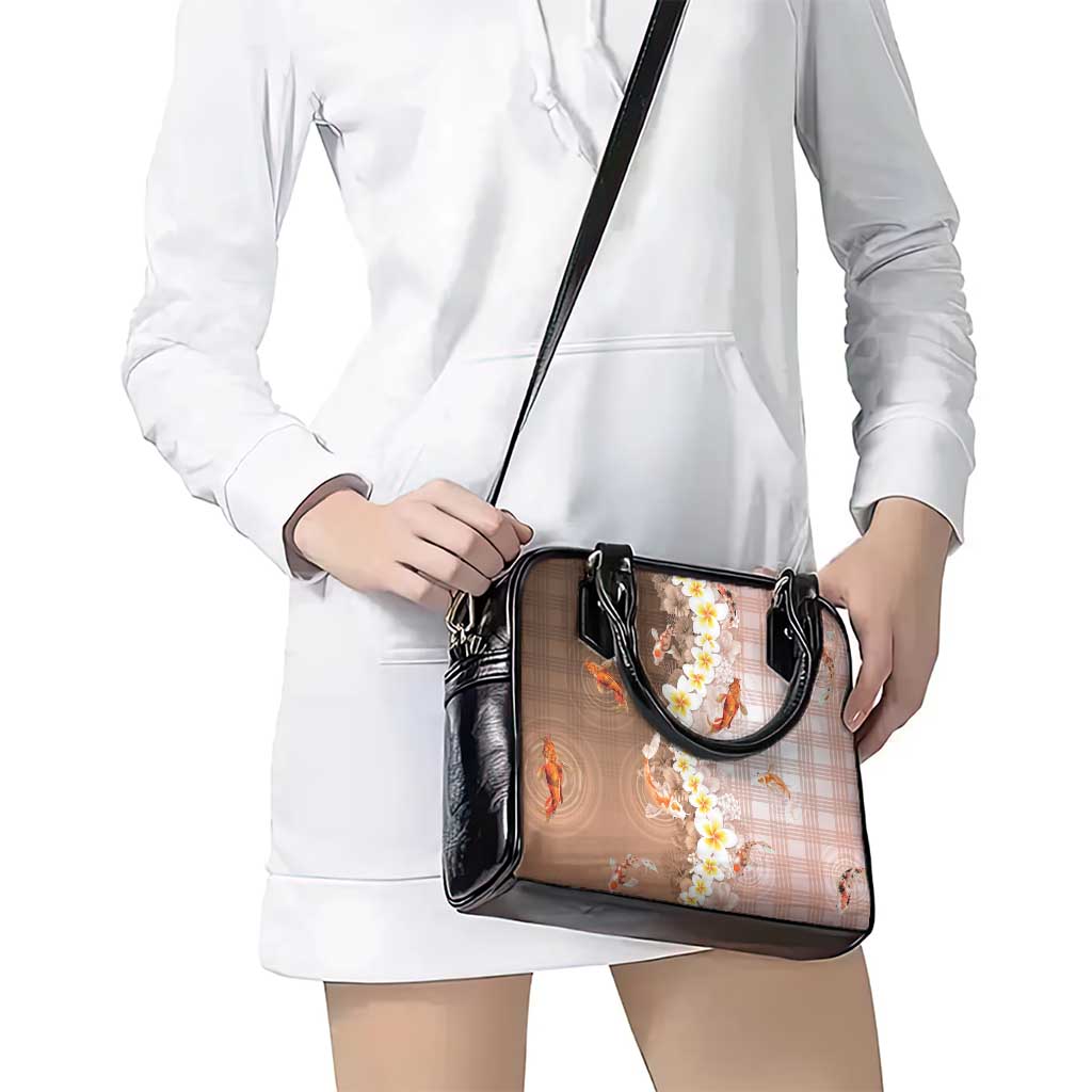 Hawaii And Japan Shoulder Handbag Plumeria Lei With Koi Fish Beige LT05 - Polynesian Pride