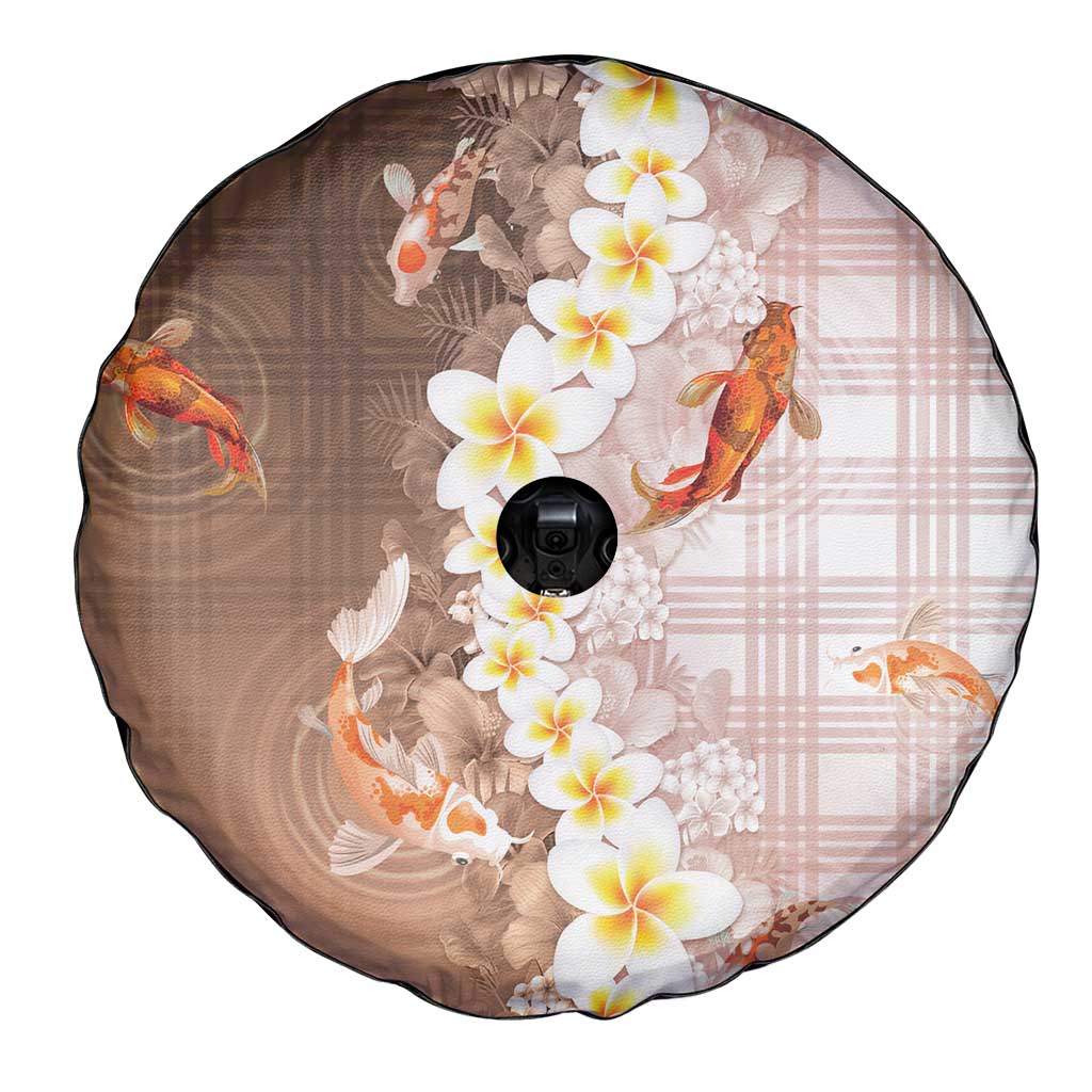Hawaii And Japan Spare Tire Cover Plumeria Lei With Koi Fish Beige LT05 - Polynesian Pride