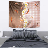 Hawaii And Japan Tapestry Plumeria Lei With Koi Fish Beige LT05 - Polynesian Pride