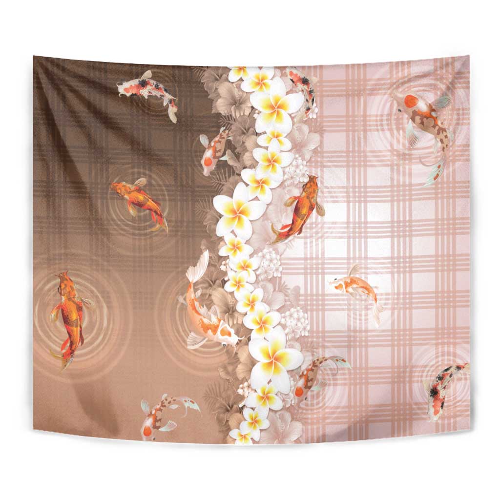 Hawaii And Japan Tapestry Plumeria Lei With Koi Fish Beige LT05 - Polynesian Pride