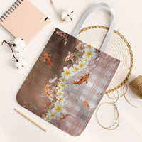 Hawaii And Japan Tote Bag Plumeria Lei With Koi Fish Beige LT05 White Strap One Size Beige - Polynesian Pride
