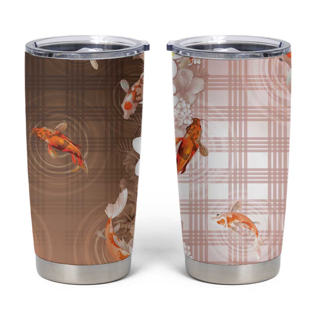 Hawaii And Japan Tumbler Cup Plumeria Lei With Koi Fish Beige LT05 Beige - Polynesian Pride
