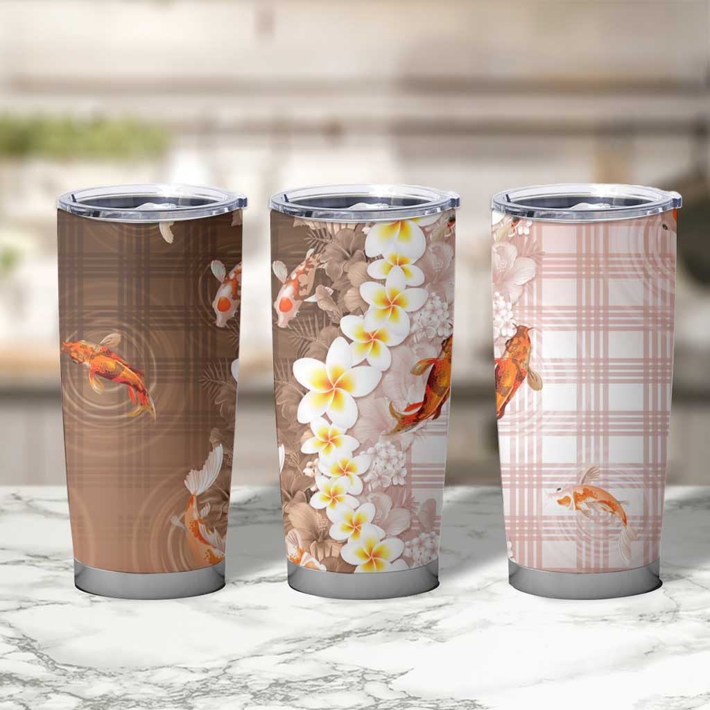 Hawaii And Japan Tumbler Cup Plumeria Lei With Koi Fish Beige LT05 - Polynesian Pride