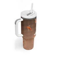 Hawaii And Japan Tumbler With Handle Plumeria Lei With Koi Fish Beige LT05 - Polynesian Pride